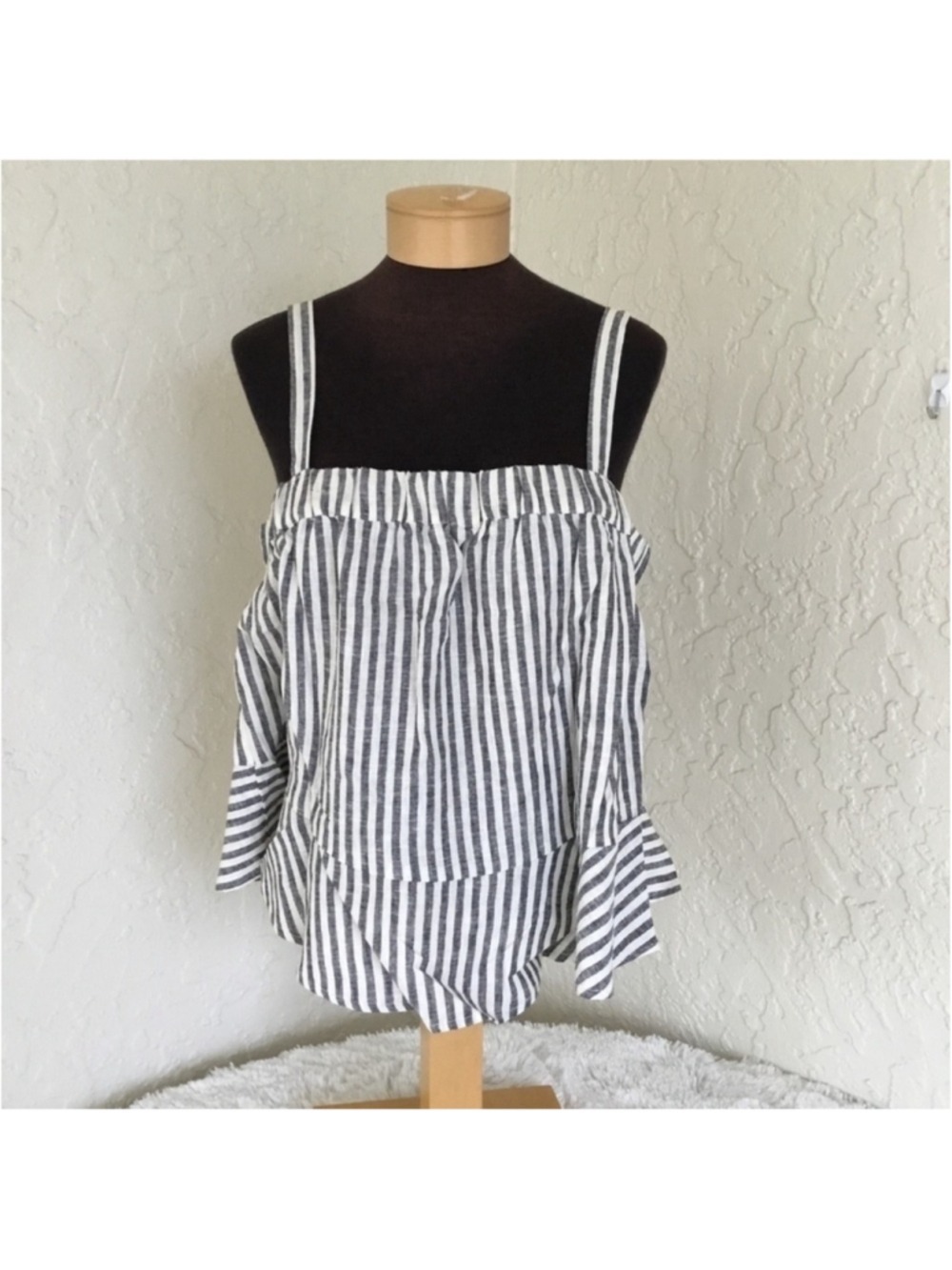 POPSUGAR Striped Linen Blend Crop Tank Top White Black XXL NWT - Picture 15 of 15